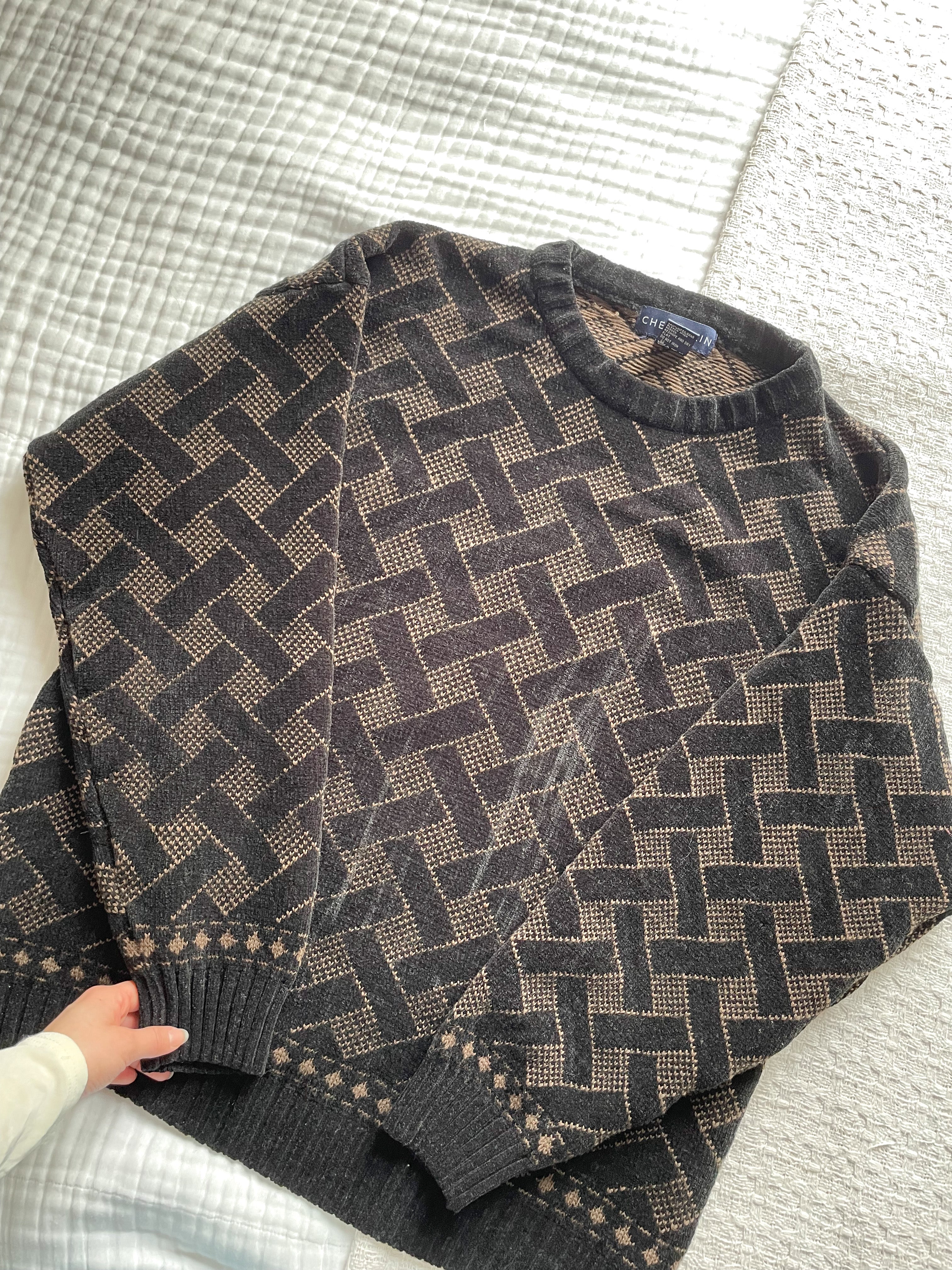 Vintage Black Chenille Lattice Sweater (L)