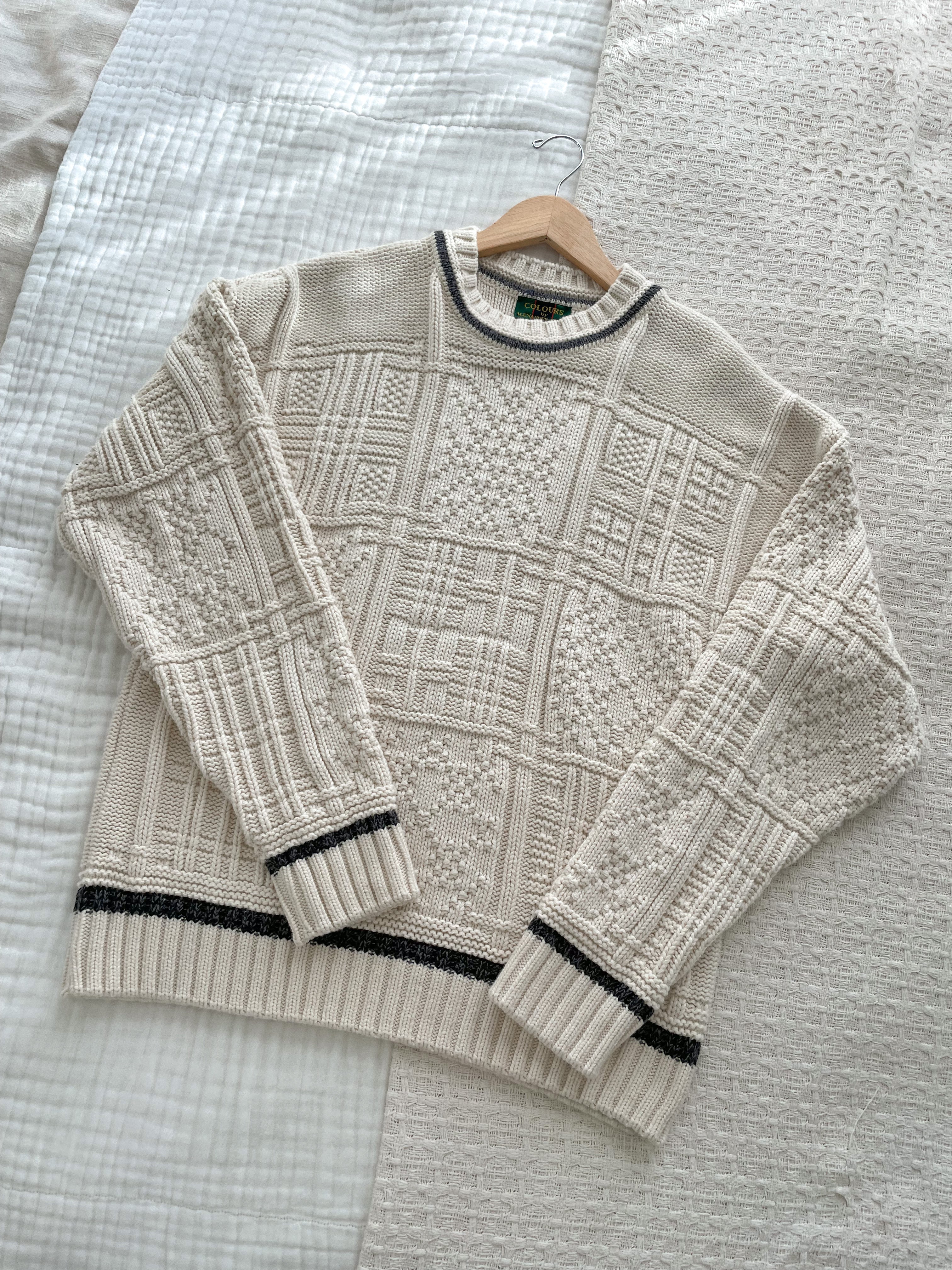 Vintage Cream Textured Sweater (XL)
